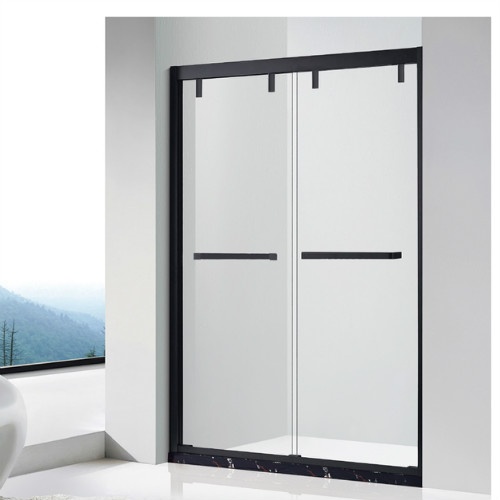 Matte black shower screen with two slding doors