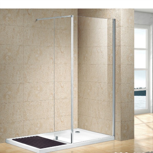 Walk-in shower enclosure with two fixed panels
