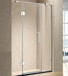 Shower screen with two fixed panels and one outward hinge door
