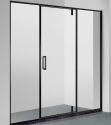 Shower screen with two fixed panels and one outward pivot door