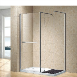 Walk-in shower enclosure with three fixed panels